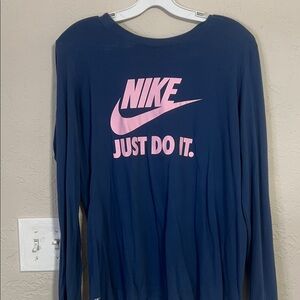 Nike Navy Long Sleeve with Pink Logo